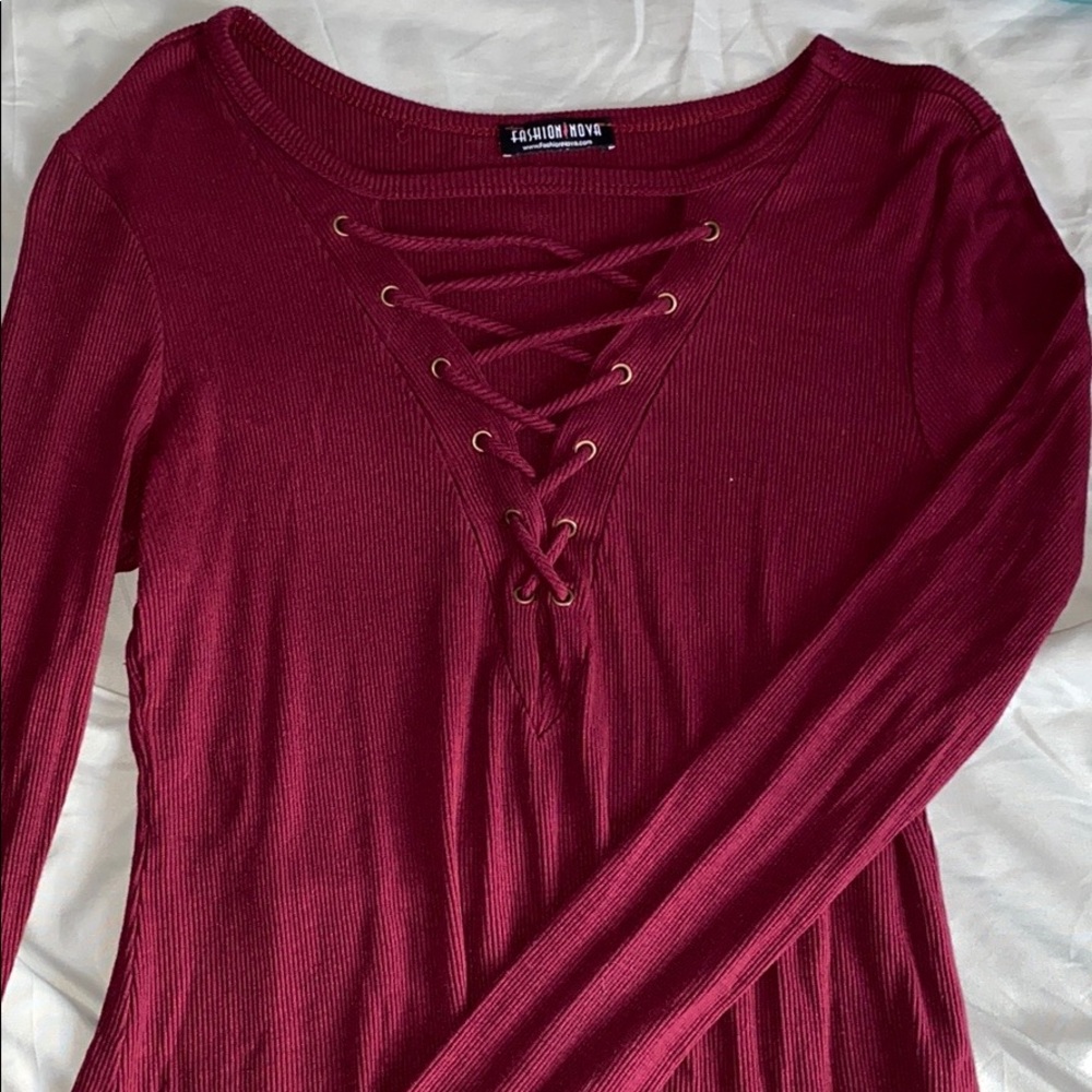 Maroon cross up long sleeve